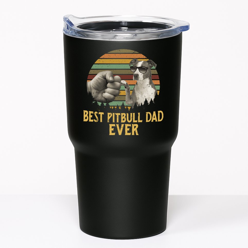 Best Pitbull Dad Ever Vintage Sunset Retro Tumbler