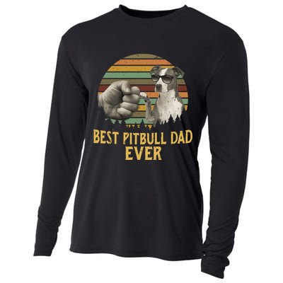 Best Pitbull Dad Ever Vintage Sunset Retro Cooling Performance Long Sleeve Crew