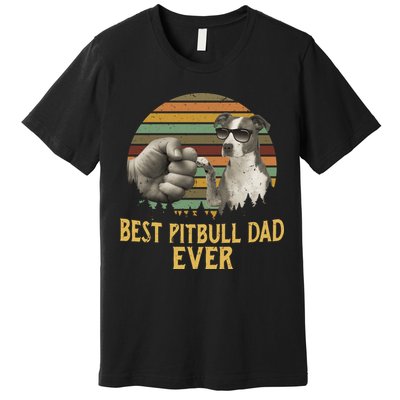 Best Pitbull Dad Ever Vintage Sunset Retro Premium T-Shirt