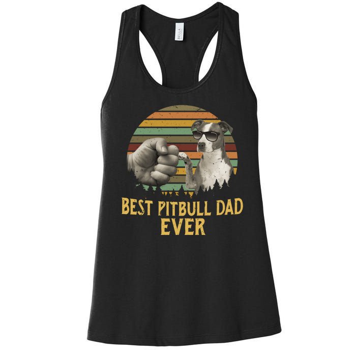 Best Pitbull Dad Ever Vintage Sunset Retro Women's Racerback Tank