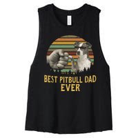 Best Pitbull Dad Ever Vintage Sunset Retro Women's Racerback Cropped Tank