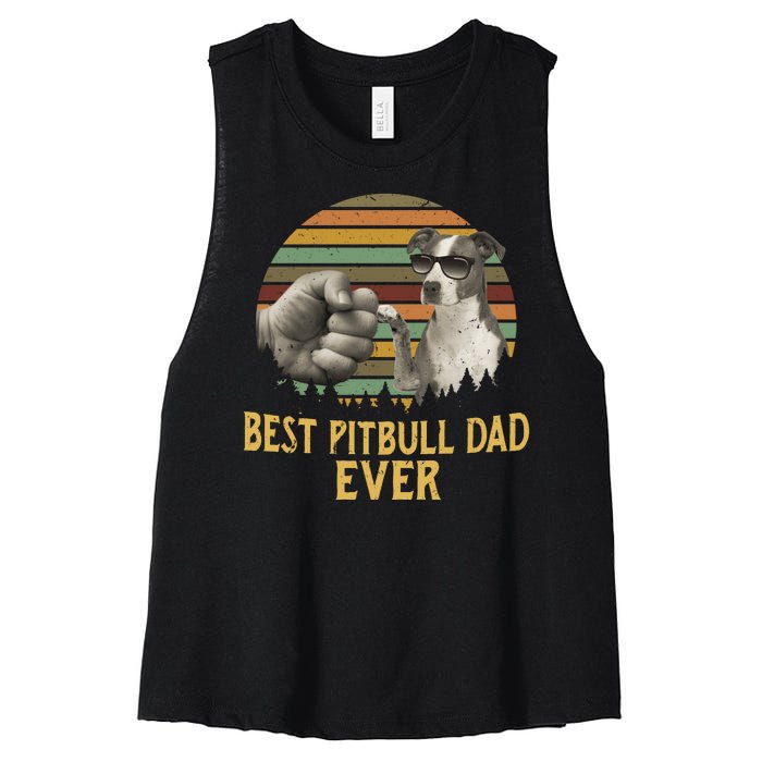 Best Pitbull Dad Ever Vintage Sunset Retro Women's Racerback Cropped Tank