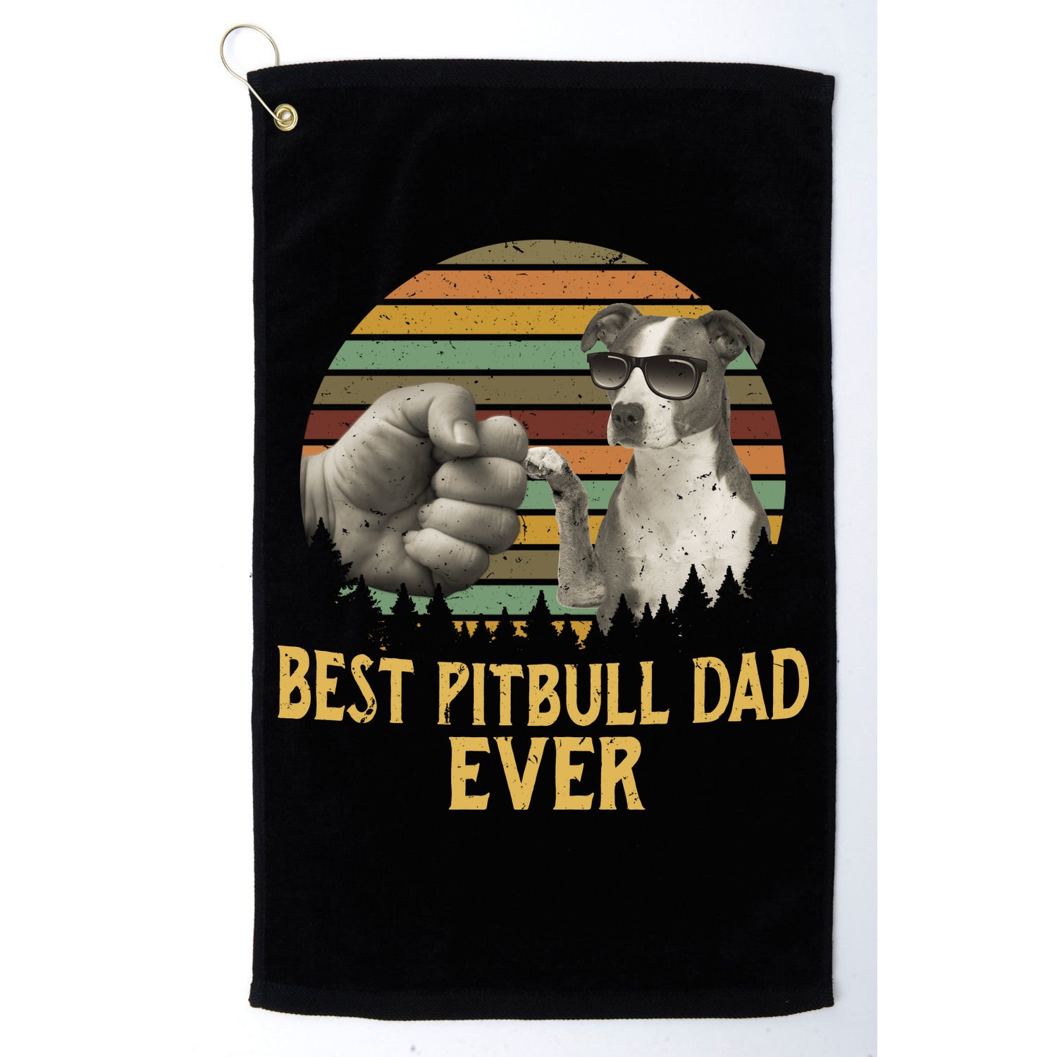 Best Pitbull Dad Ever Vintage Sunset Retro Golf Towel