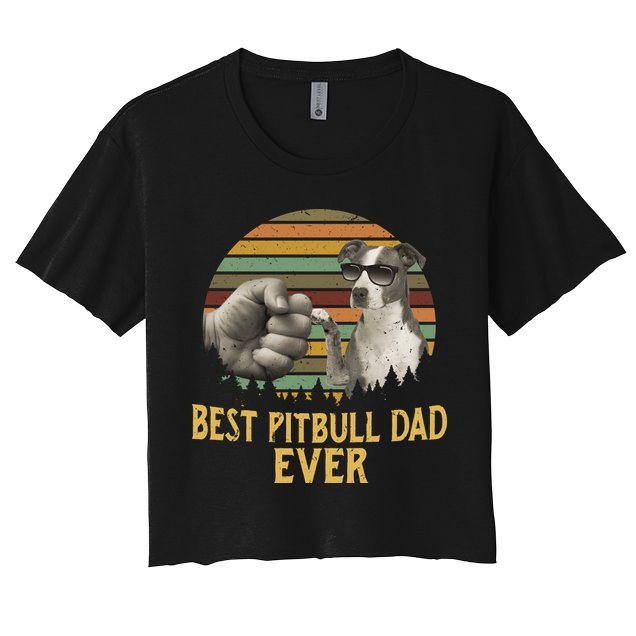 Best Pitbull Dad Ever Vintage Sunset Retro Crop Top