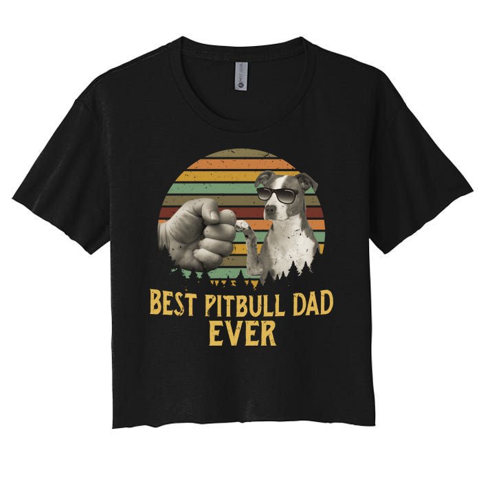 Best Pitbull Dad Ever Vintage Sunset Retro Women's Crop Top Tee