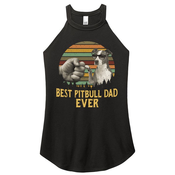 Best Pitbull Dad Ever Vintage Sunset Retro Women's Perfect Tri Rocker Tank