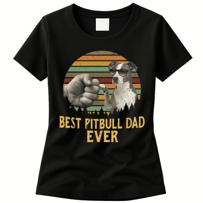 Best Pitbull Dad Ever Vintage Sunset Retro Womens T-Shirt