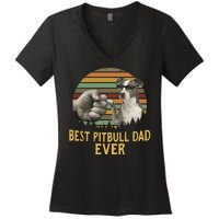 Best Pitbull Dad Ever Vintage Sunset Retro Women's V-Neck T-Shirt