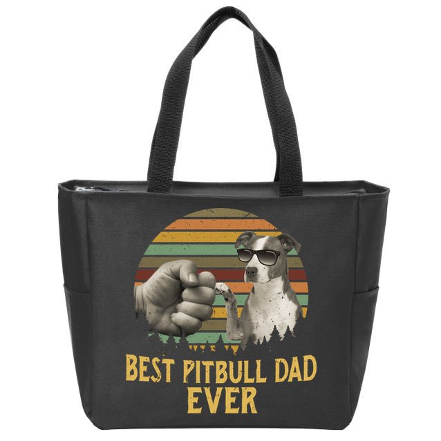 Best Pitbull Dad Ever Vintage Sunset Retro Zip Tote Bag