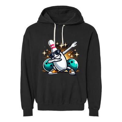 Bowling Pin Dabbing Sunglasses Bowler Player Garment-Dyed Fleece Hoodie