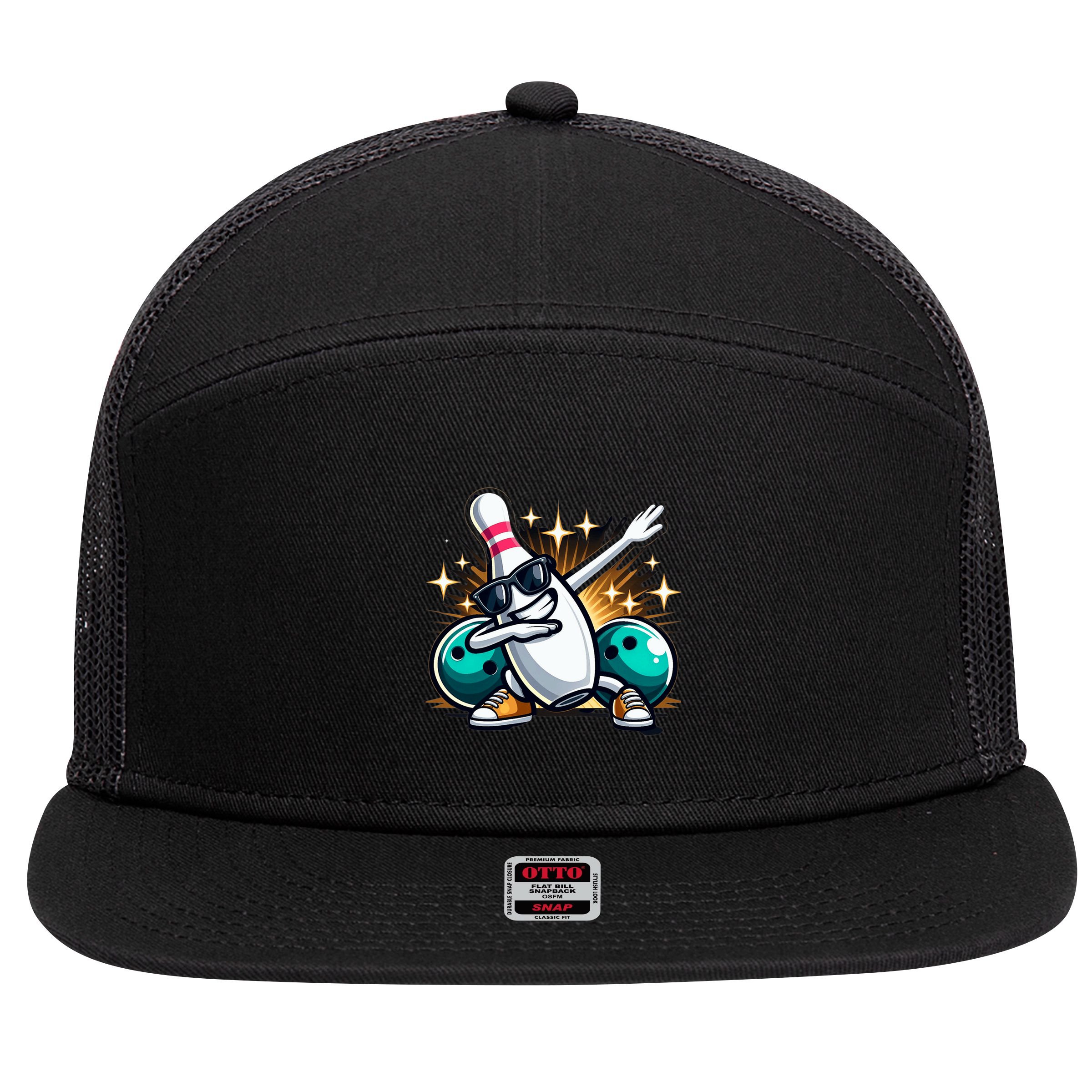 Bowling Pin Dabbing Sunglasses Bowler Player 7 Panel Mesh Trucker Snapback Hat