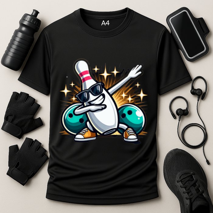 Bowling Pin Dabbing Sunglasses Bowler Player Cooling Performance Crew T-Shirt
