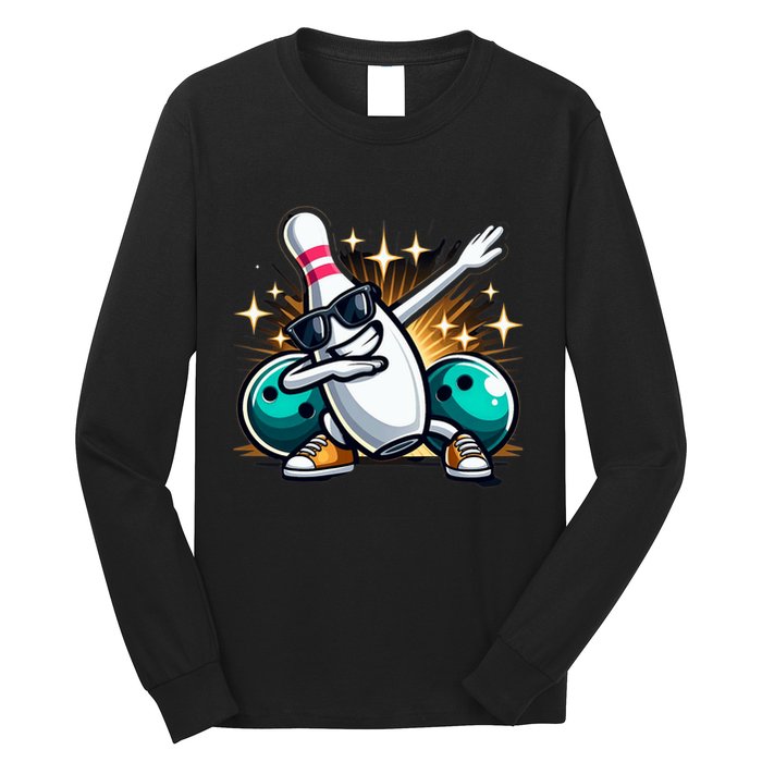 Bowling Pin Dabbing Sunglasses Bowler Player Long Sleeve Shirt