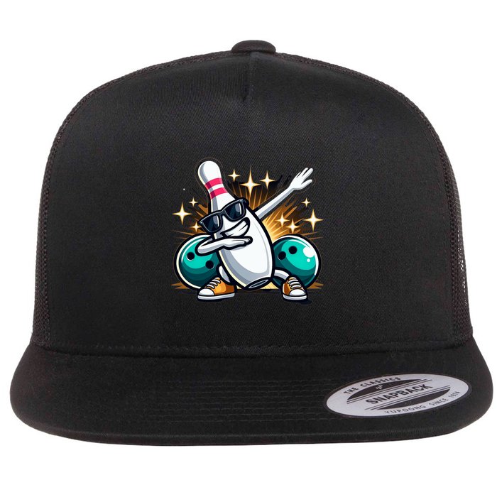 Bowling Pin Dabbing Sunglasses Bowler Player Flat Bill Trucker Hat
