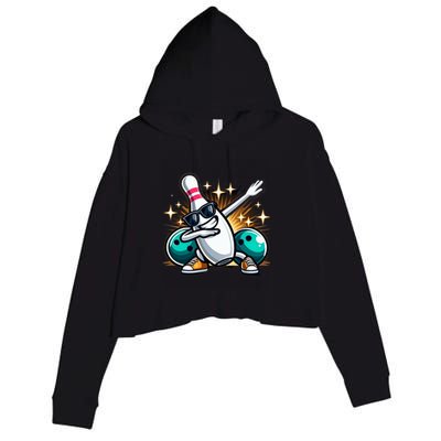 Bowling Pin Dabbing Sunglasses Bowler Player Crop Fleece Hoodie