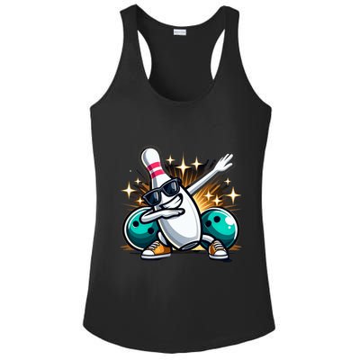 Bowling Pin Dabbing Sunglasses Bowler Player Ladies PosiCharge Competitor Racerback Tank