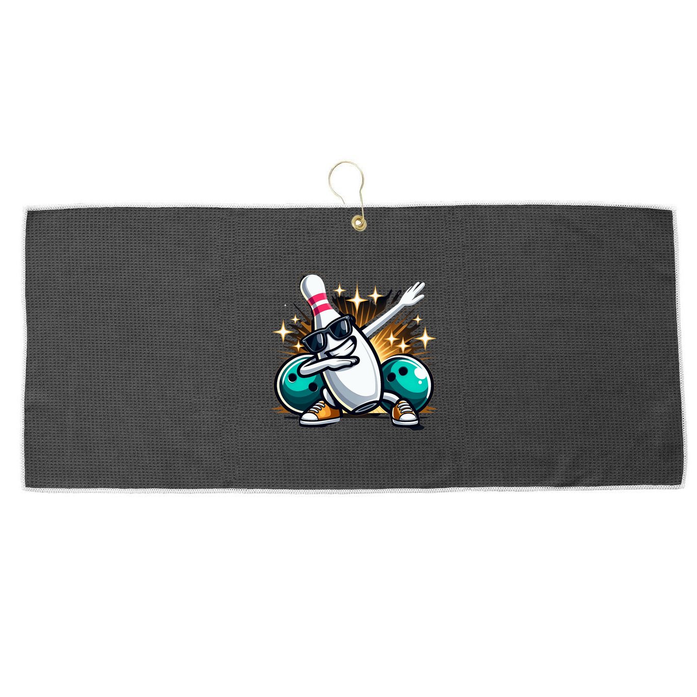 Bowling Pin Dabbing Sunglasses Bowler Player Large Microfiber Waffle Golf Towel
