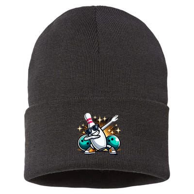 Bowling Pin Dabbing Sunglasses Bowler Player Sustainable Knit Beanie