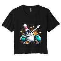 Bowling Pin Dabbing Sunglasses Bowler Player Women's Crop Top Tee