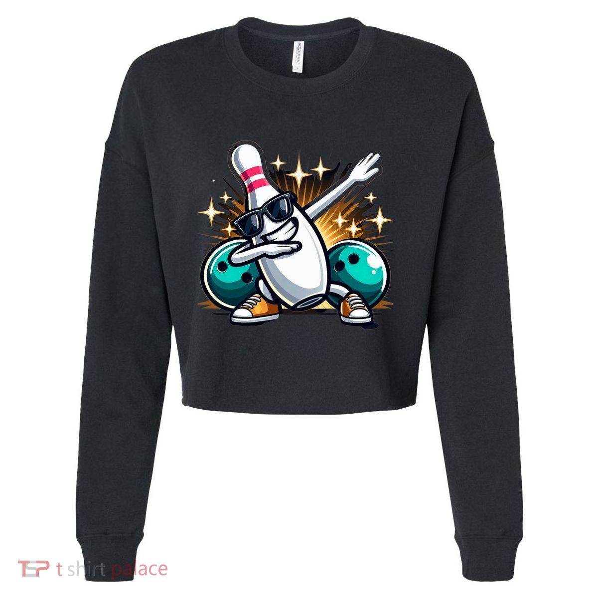Bowling Pin Dabbing Sunglasses Bowler Player Cropped Pullover Crew