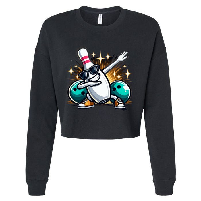 Bowling Pin Dabbing Sunglasses Bowler Player Cropped Pullover Crew
