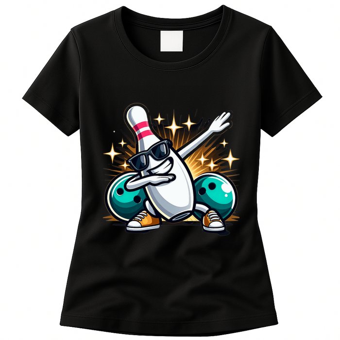 Bowling Pin Dabbing Sunglasses Bowler Player Womens T-Shirt