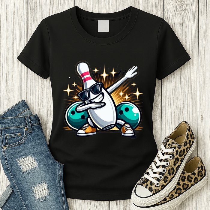 Bowling Pin Dabbing Sunglasses Bowler Player Womens T-Shirt
