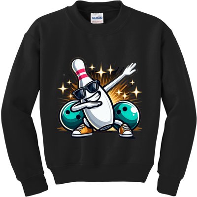 Bowling Pin Dabbing Sunglasses Bowler Player Kids Sweatshirt