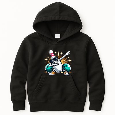 Bowling Pin Dabbing Sunglasses Bowler Player Kids Hoodie