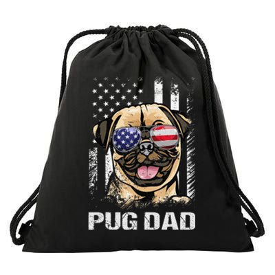 Best Pug Dad Ever American Flag Dog Lover Drawstring Bag