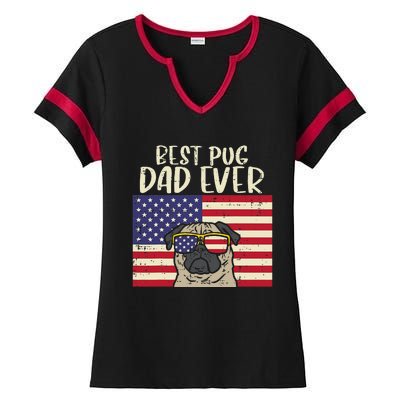 Best Pug Dad Ever US Flag Vintage Patriotic Pet Dog Gift Ladies Halftime Notch Neck Tee