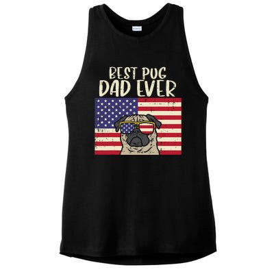 Best Pug Dad Ever US Flag Vintage Patriotic Pet Dog Gift Ladies PosiCharge Tri-Blend Wicking Tank