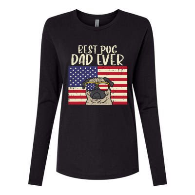 Best Pug Dad Ever US Flag Vintage Patriotic Pet Dog Gift Womens Cotton Relaxed Long Sleeve T-Shirt