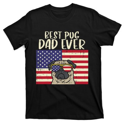 Best Pug Dad Ever US Flag Vintage Patriotic Pet Dog Gift T-Shirt