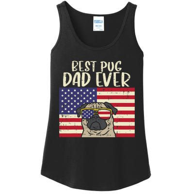 Best Pug Dad Ever US Flag Vintage Patriotic Pet Dog Gift Ladies Essential Tank