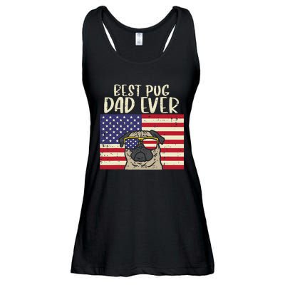 Best Pug Dad Ever US Flag Vintage Patriotic Pet Dog Gift Ladies Essential Flowy Tank