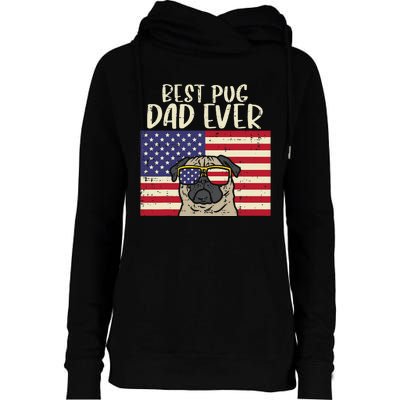 Best Pug Dad Ever US Flag Vintage Patriotic Pet Dog Gift Womens Funnel Neck Pullover Hood