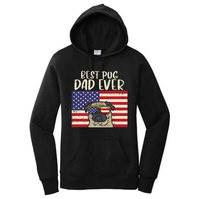 Best Pug Dad Ever US Flag Vintage Patriotic Pet Dog Gift Women's Pullover Hoodie