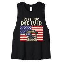 Best Pug Dad Ever US Flag Vintage Patriotic Pet Dog Gift Women's Racerback Cropped Tank