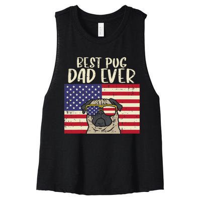 Best Pug Dad Ever US Flag Vintage Patriotic Pet Dog Gift Women's Racerback Cropped Tank