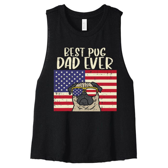 Best Pug Dad Ever US Flag Vintage Patriotic Pet Dog Gift Women's Racerback Cropped Tank