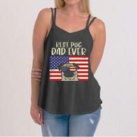 Best Pug Dad Ever US Flag Vintage Patriotic Pet Dog Gift Women's Strappy Tank