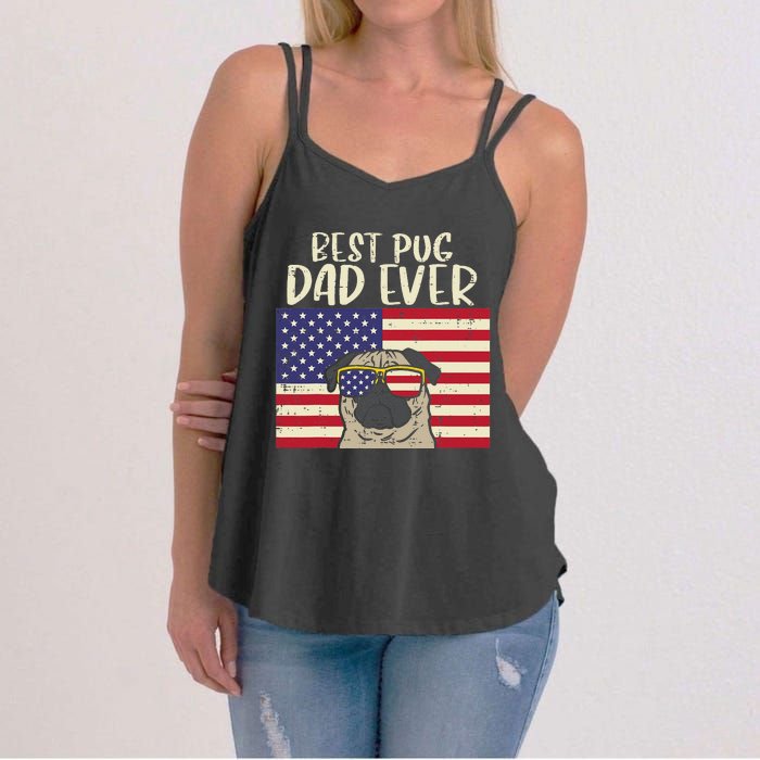 Best Pug Dad Ever US Flag Vintage Patriotic Pet Dog Gift Women's Strappy Tank