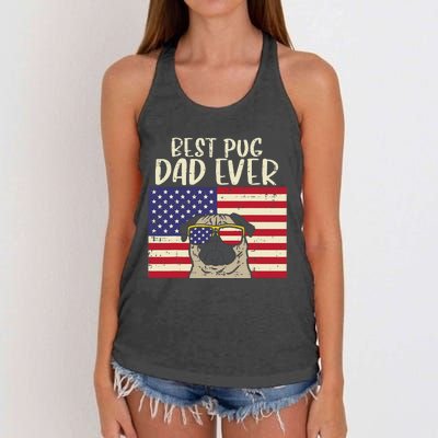 Best Pug Dad Ever US Flag Vintage Patriotic Pet Dog Gift Women's Knotted Racerback Tank