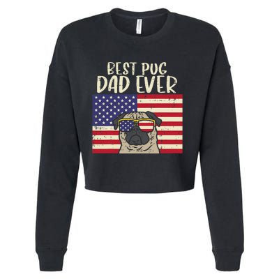 Best Pug Dad Ever US Flag Vintage Patriotic Pet Dog Gift Cropped Pullover Crew