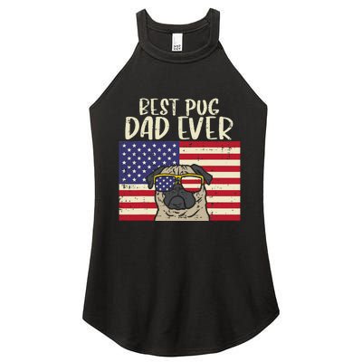 Best Pug Dad Ever US Flag Vintage Patriotic Pet Dog Gift Women's Perfect Tri Rocker Tank