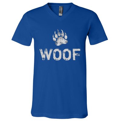 Bear Pride Distressed Bear Paw Woof Gift V-Neck T-Shirt