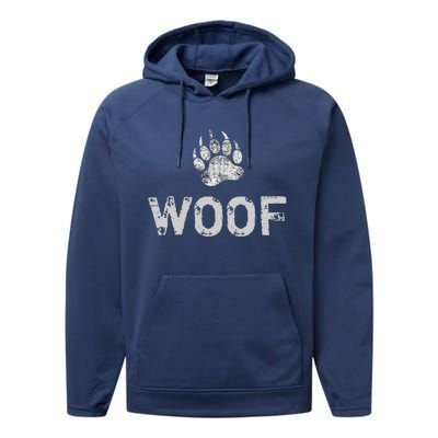 Bear Pride Distressed Bear Paw Woof Gift Performance Fleece Hoodie