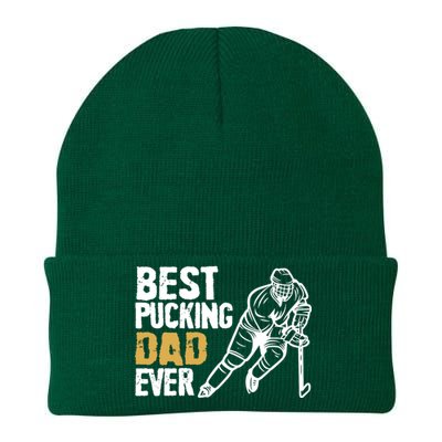 Best Pucking Dad Ever Retro Ice Hockey Coach On Father's Day Knit Cap Winter Beanie