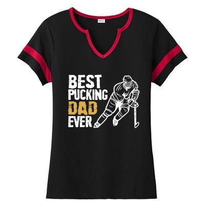 Best Pucking Dad Ever Retro Ice Hockey Coach On Father's Day Ladies Halftime Notch Neck Tee